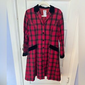 Vintage Laura Ashley Buffalo Plaid Wool Midi Maxi Riding Dress Coat Size 10